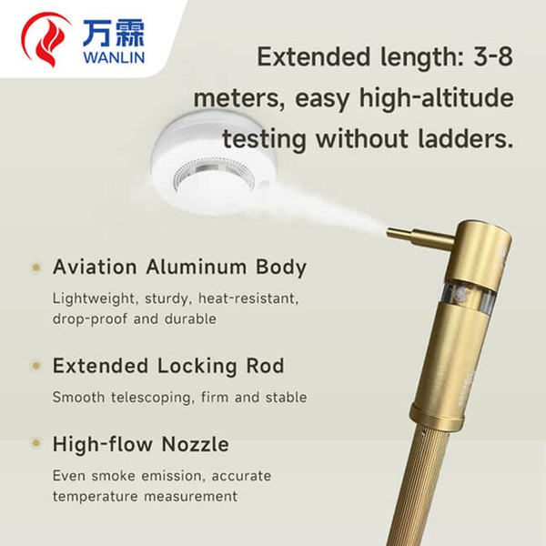 Smoke Detector Tester with Telescopic Pole | Refillable Aerosol | CE EN14604
