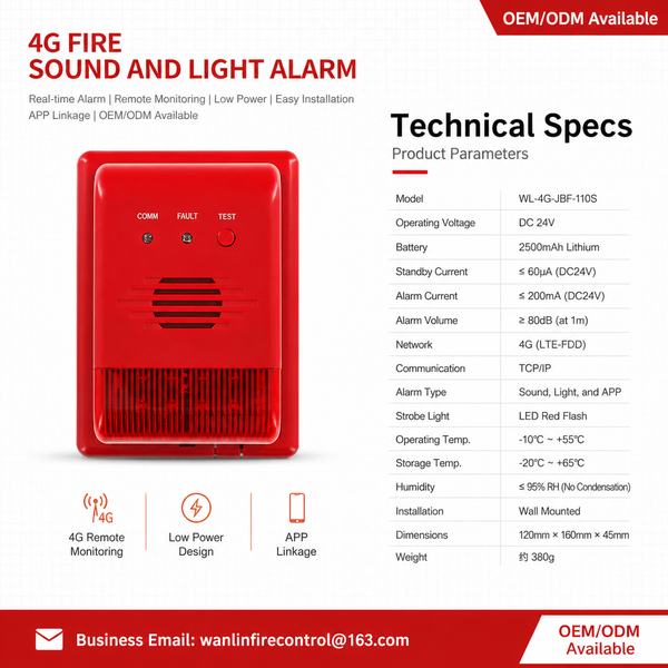 Bluetooth 5.0 + 4G LTE (optional) Portable Sounder Strobe Product Image — Wanlin Fire Protection sounder strobe alarm for global market