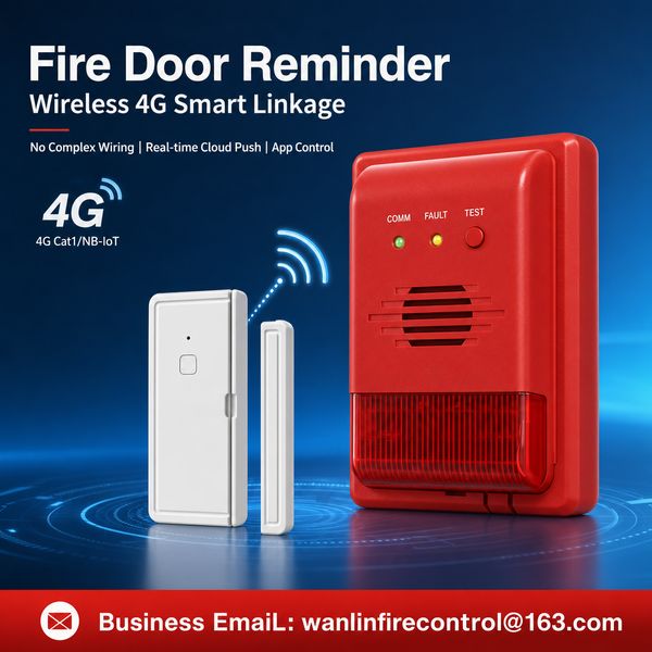 4G LTE Cat.1 + WiFi 4G Wireless Fire Door Hold-Open Alarm Closing Device Product Image — Wanlin Fire Protection fire door acoustic retainer