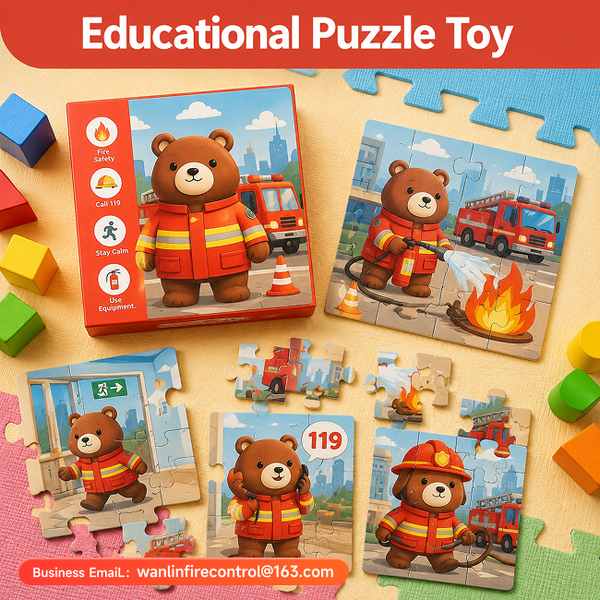 Xiao Bear Firefighter Plush with Helmet and Axe Product Image — Wanlin Fire Protection fire awareness youth program