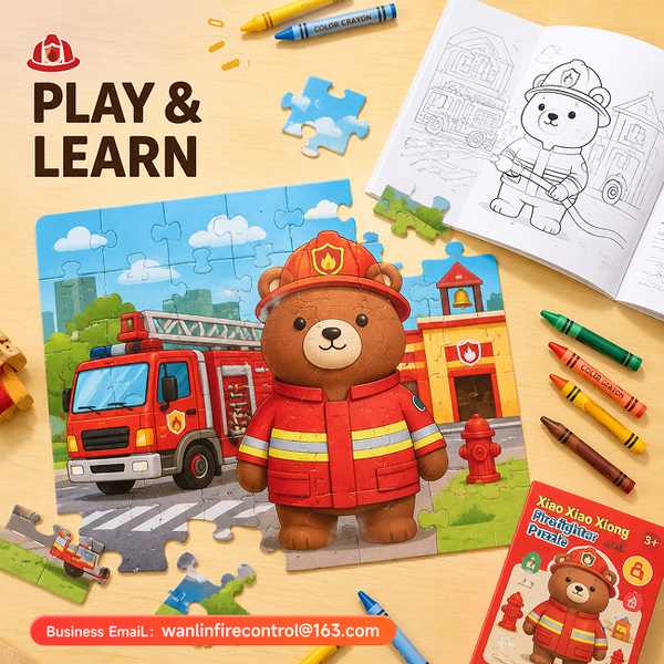 Xiao Bear Fire Department Mascot Plush with Reflective Strips Product Image — Wanlin Fire Protection fire safety plush firehouse expo
