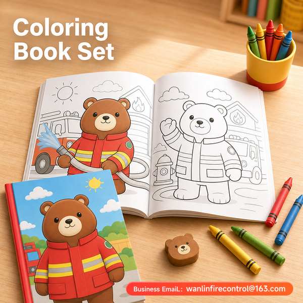 Xiao Bear Firefighter Plush with Helmet and Axe Product Image — Wanlin Fire Protection XiaoXiong fire education mascot
